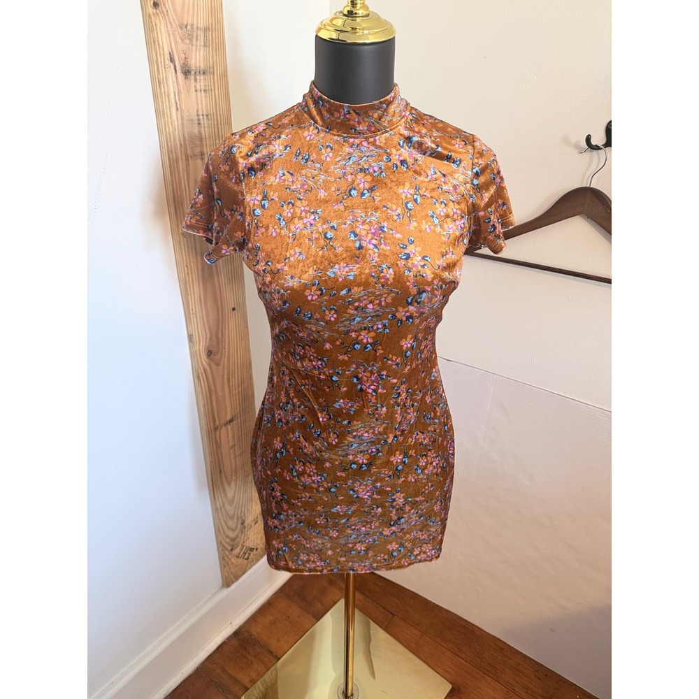 Savage X Fenty Women's Small Velvet Slip Mini Dress Floral Print w/ Open Back